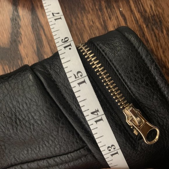 Fully-Lined Vegan Leather Biker Moto Motorcycle Jacket with Gold Zipper Hardware - Picture 13 of 13